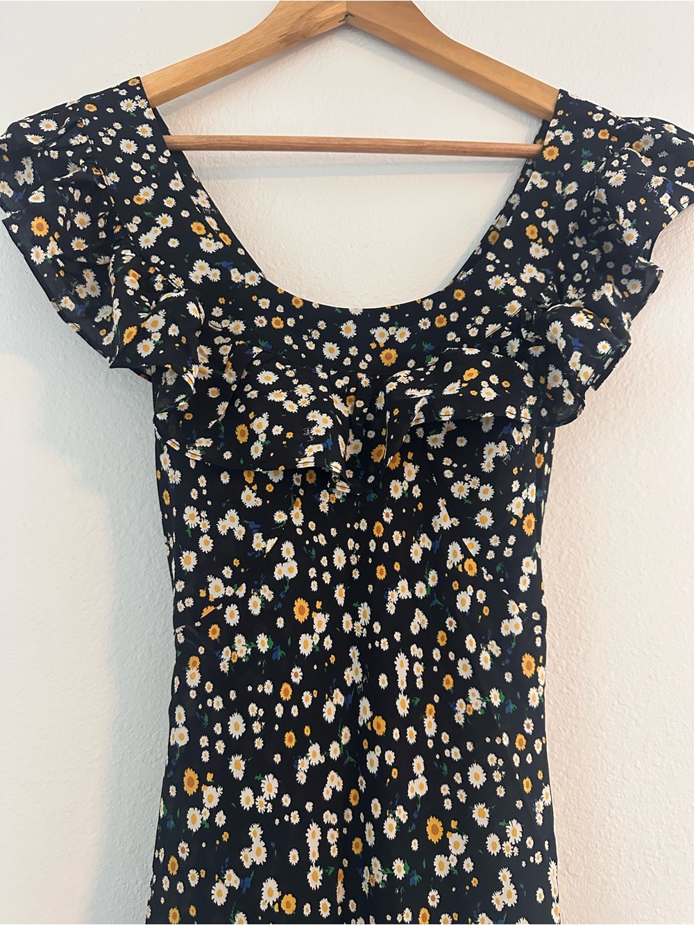 Realisation Par Black Floral Ruffle Scoop Neck Dress